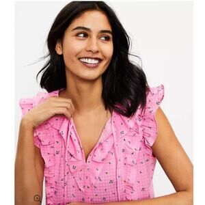 EUC The Loft pink ruffle trim blouse top sz: M